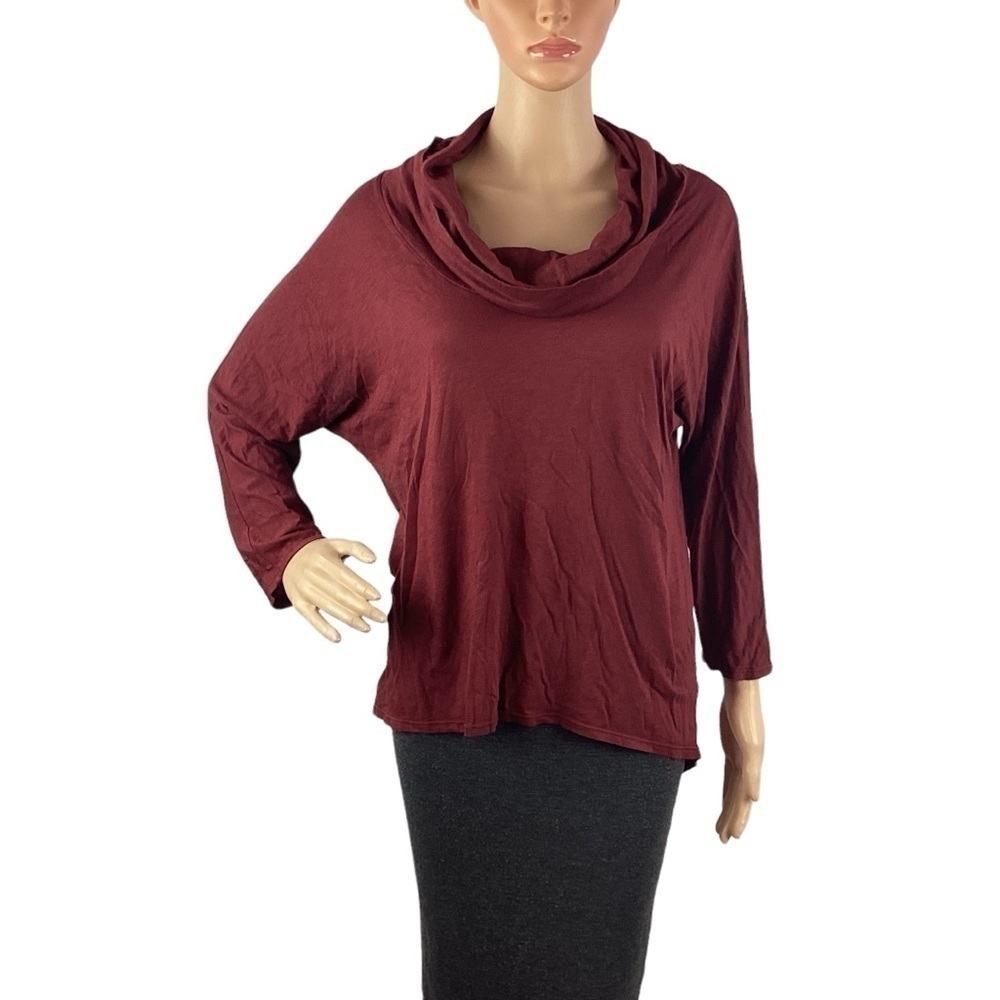 Michael Stars Cowl Neck Top Size OS Maroon Long Sleeve